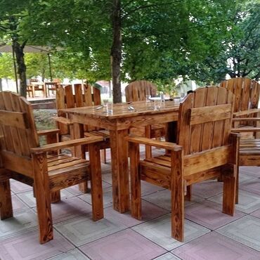 kafe üçün stol stul: Yeni, Dördbucaq masa, 6 stul, Açılmayan, Stullar ilə, Taxta, Azərbaycan