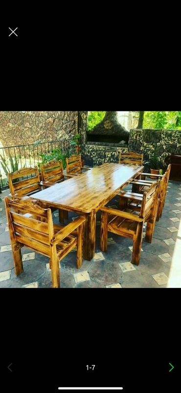Bağ, çöl masa və oturacaq dəstləri: Yeni, Dördbucaq masa, Açılmayan, Stullar ilə, Taxta, Azərbaycan — 6