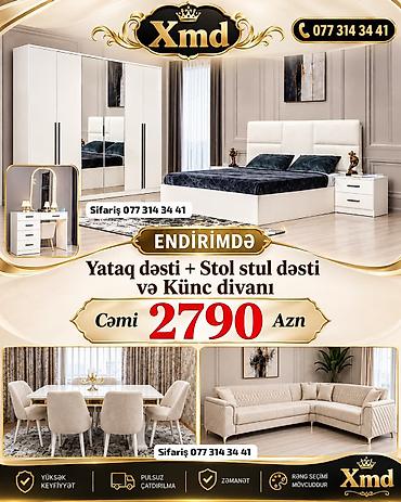 Endirimdə dəst: Yataq dəsti + Stol-stul dəsti + Künc divanı Məzmun: -