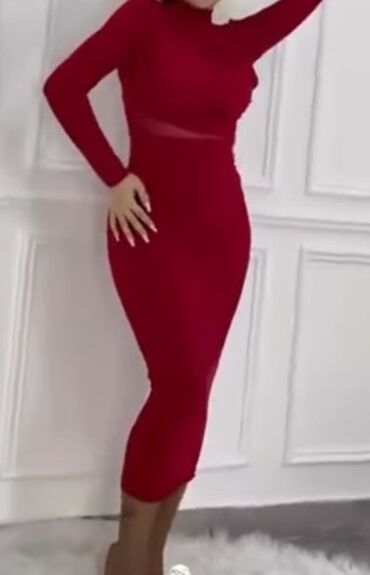 Другая женская одежда: Qırmızı rəngli qadın paltarı.strec.yenidir - Model: bədənə oturan