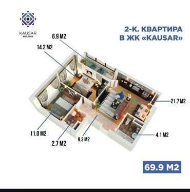 квартиры продажа бишкек: 3 комнаты, 70 м², Элитка, 10 этаж, ПСО (под самоотделку)