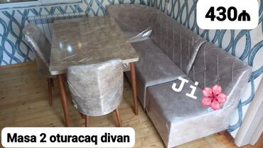 Divanlar: Mətbəx üçün, Açılmayan, Dördbucaq masa, 2 stul