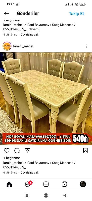 salon masa: Qonaq otağı üçün, Yeni, Açılmayan, Dördbucaq masa, 6 stul — 4