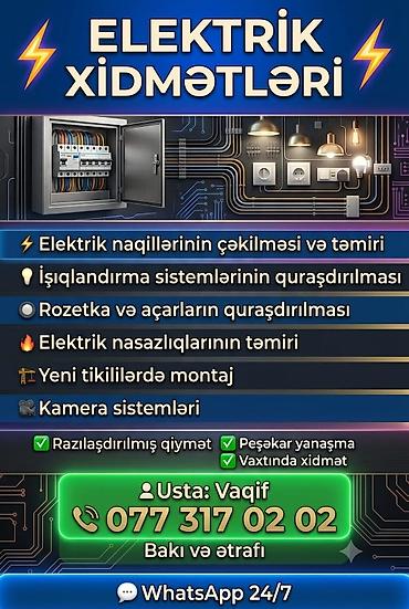 077 317 02 02 Elektrik xidmətləri: Elektrik naqillərinin çəkilməsi və lalafo.az -da 077 317 02 02 Elektrik xidmətləri: Elektrik naqillərinin çəkilməsi və