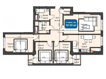 Продажа квартир: 4 комнаты, 108 м², Элитка, 13 этаж, ПСО (под самоотделку)