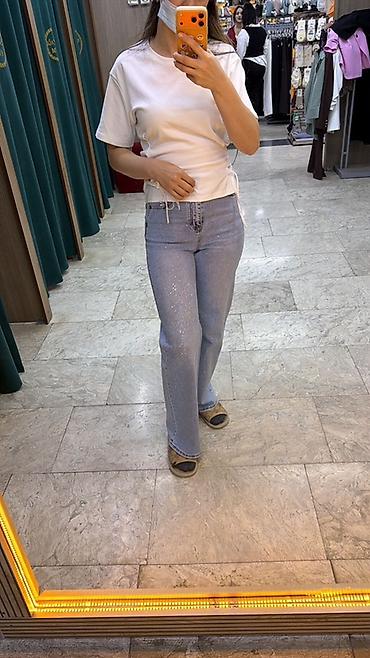 Cinslər: Məhsul: Qadın geniş kəsimli, daşlı jeans şalvar - Rəng: Açıq göy — 1