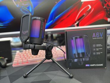 Студийные микрофоны: Конденсаторный микрофон fifine ampligame A6V RGB подсветка Сенсорные — 6