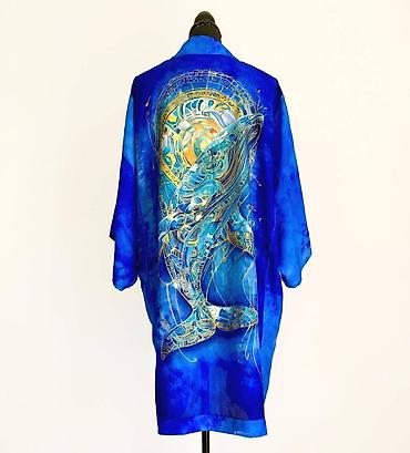 Кардиганы: Расписанное вручную шёлковое кимоно. Маргиланский 100 % шелк. Красное — 3