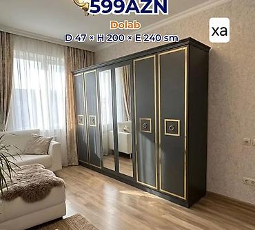 qorka mebel: Dolab – 599 AZN Ölçülər: Dərinlik 47 sm × Hündürlük 200 sm × En 240 — 1