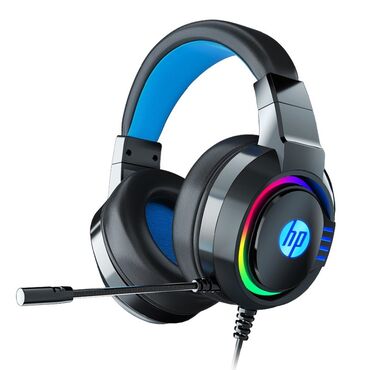 беспроводные наушники для колл центра: Игровая гарнитура HP, выполненная в черном цвете с синими акцентами