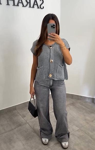 Prsluci: 🔥Pleteni ženski prsluk sa kratkim rukavima i velikim dugmadima 1700 — 5