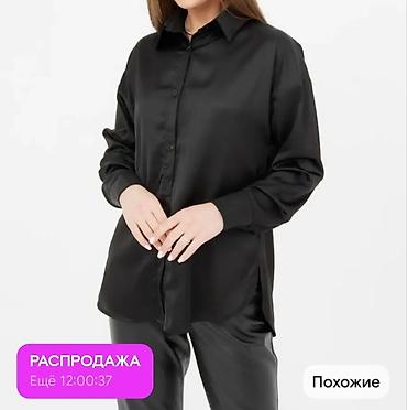 футболки с девушками: Женская рубашка из атласной ткани, черный цвет. - Классический прямой — 1