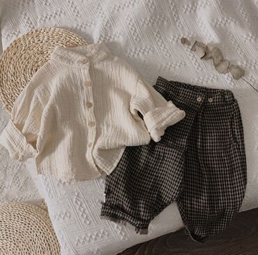 детские вещи от 0 до года: Новая! Стильная муслиновая двойка рубашка+брюки из 100 хлопка. 🔥 На