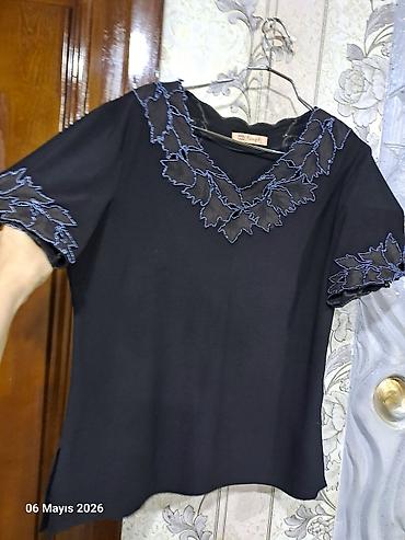 şifon kofta modelleri: Qadın bluzası – Fengdi, ölçü: XL - Rəng: qara - Model: yarımqol, düz — 2