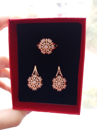 Bijuteriya dəstləri: Üzük və sırğalar - Rəng: qızılı qirmizi rus qizili rengi rose gold - — 18
