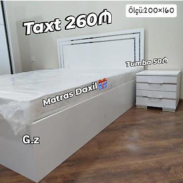Ev üçün mebel: Ağ rəngli yataq dəsti - Taxt ölçüsü: 200×160 sm - Taxt qiyməti: 260₼ — 1