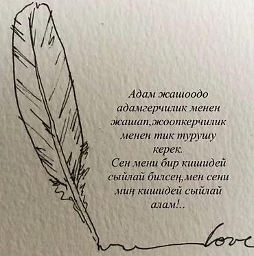 шрифт: Постер/открытка с цитатой на кыргызском языке и рисунком пера — 1