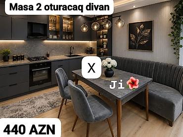 l masalar: Mətbəx üçün “Masa + 2 oturacaq + divan” dəsti - Dəst tərkibi — 1