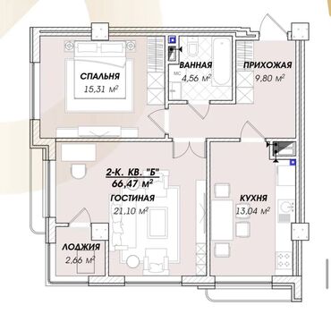 Продажа квартир: 2 комнаты, 66 м², Элитка, 6 этаж, ПСО (под самоотделку)
