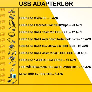 Masaüstü kompüterlər və iş stansiyaları: USB Adapterlər ⭐USB2.0 to Micro SD – 3 AZN ⭐USB3.0 to Ethernet RJ45