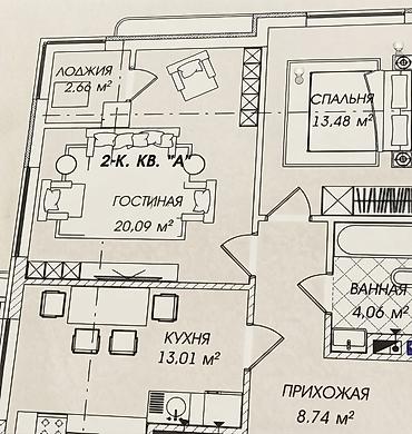 Продажа квартир: 2 комнаты, 63 м², Азия Молл Элитка, 12 этаж, ПСО (под самоотделку) — 4