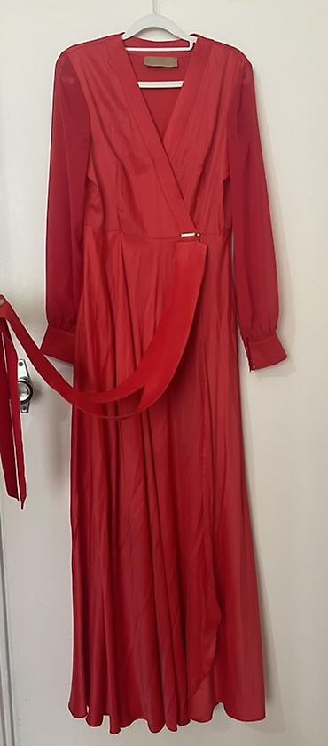 красное платье: Вечернее платье, Длинная модель, Шелк, С рукавами, M — 1
