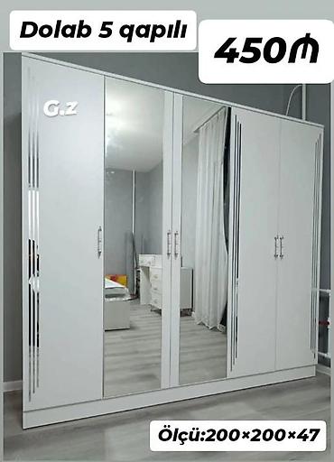daraq dekor: 5 qapılı dolab – ağ rəngdə, müasir dizayn. - Ön hissədə iki böyük — 1