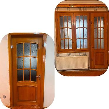 Taxta qapı və pəncərə dəsti - Material: təbii ağac (cilalı, bal rəng