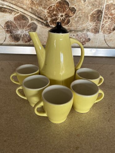 qab qazan: Çay dəsti, rəng - Sarı, Keramika, 5 nəfərlik