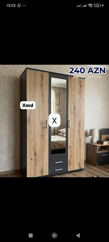 Üç qapılı garderob şkaf - Ölçülər: Dərinlik 47 sm, Hündürlük 200 sm