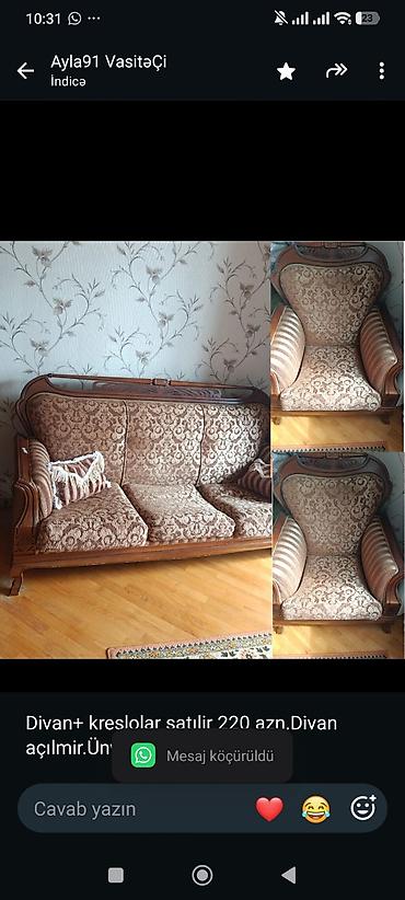 Divan+ kreslolar satılir 220 azn.Divan açılmir.Ünvan 9 mkr.Ayla91