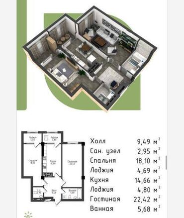 2х комнатные квартиры аренда: 2 комнаты, 82 м², Элитка, 9 этаж, ПСО (под самоотделку)
