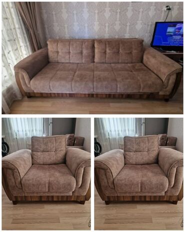 Ev üçün digər mebel: İşlənmiş, Divan, 2 kreslo, Bazalı, Açılan