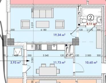 1 комнатная квартира асанбай: 1 комната, 63 м², Элитка, 2 этаж, ПСО (под самоотделку)