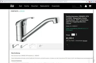 Slavine: *** AKCIJA *** #0428 Kvalitetna EISL kuhinjska slavina GRANDE VITA; — 4