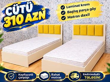 İkili tək çarpayı dəsti – CÜTÜ 310 AZN - Korpus: laminat, krem rəng -
