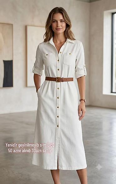 ev geyimleri ve qiymetleri: Ağ rəngli köynək-fason midi don - Ölçü: S–M - Model: ön hissə boyunca — 1