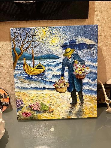 yağ satışı: Yağlı boya ilə çəkilmiş 45×50 sm ölçülü rəsm satılır, endirim — 1