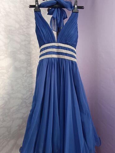 шикарное вечернее синее платье: Вечернее платье, Коктейльное, Без рукавов, Открытая спина, 2XL (EU 44), 3XL (EU 46), 4XL (EU 48)