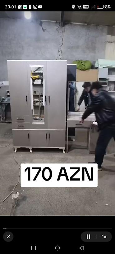 tuvalet: Geniş həcmli geyim dolabı və tualet masası dəsti. - Rəng: açıq boz. - — 1
