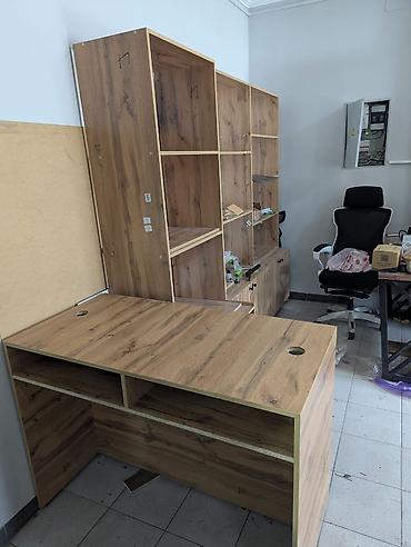 study table: Комплект офисной мебели, Б/у, ДСП, Самовывоз, цвет - Коричневый — 2