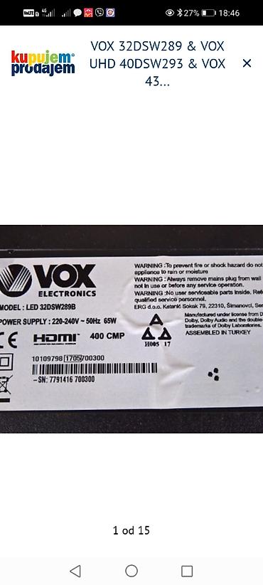 Aksesoari za TV i video: VOX LED televizori – delovi i ploče Dostupni delovi i oznake sa — 2