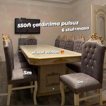 Sifarişlə masa və oturacaq dəstləri: *Masa dəsti / Masa 6 stul* ✔️Rəng seçimi var ✔️Masa MDF Maşın boyası