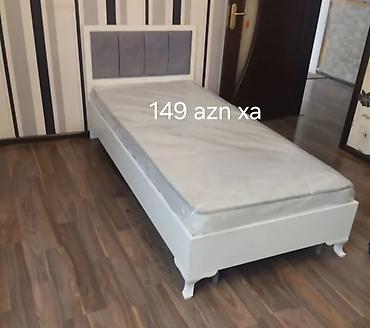 televizor mebelleri: Tək nəfərlik çarpayı və döşək dəsti. - Rəng: ağ çarpayı korpusu, boz — 1