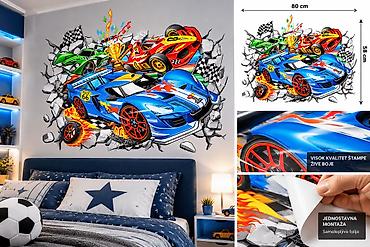 hot wheels mega perionica: 3D Zidna Nalepnica Trkački Automobili - 2883 3D Zidna Nalepnica — 1