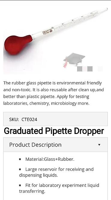 Qab-qacaq və mətbəx ləvazimatları: ﻿Şüşə pipet (pipetka) Laboratoriya üçün maye damcılayıcı. Şkalalı — 3