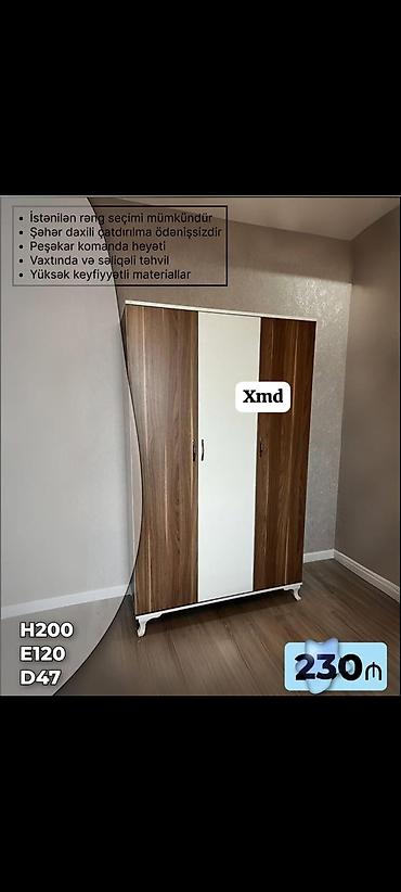 taxta rəf: Üç qapılı geyim dolabı - Ölçülər: H200 x E120 x D47 sm - Rəng seçimi — 1