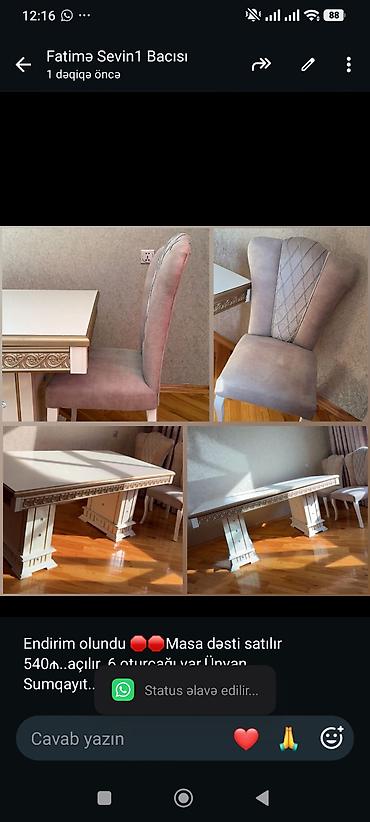 Endirim olundu 🛑🛑Masa dəsti satılır 540₼. açılır. 6 oturcağı var.Ünvan