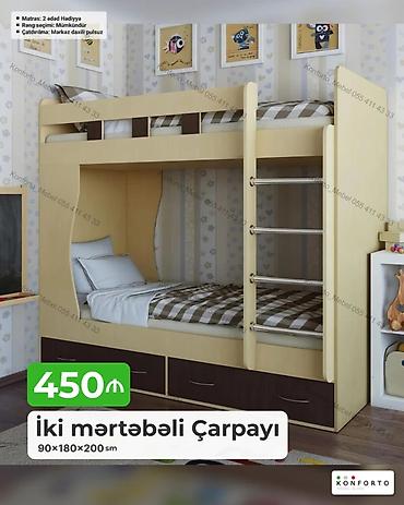 dekoratif agaclar: İki mərtəbəli çarpayı – 90×180×200 sm - Üst və alt yataq hissəsi — 1