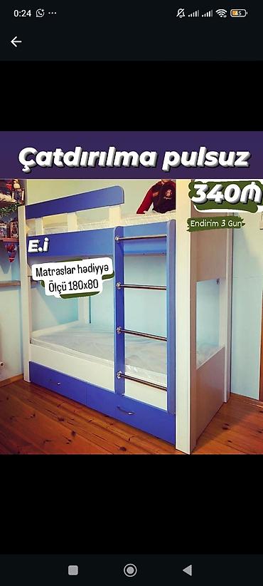 İki mərtəbəli uşaq çarpayısı - Rəng: ağ-mavi kombinasiyası - Ölçü